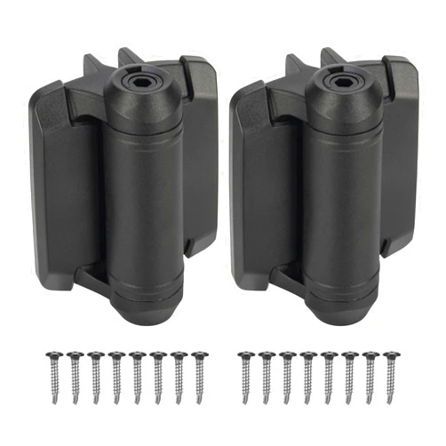 HILLMASTER Heavy Duty Self Closing Gate Hinges with Safety Cap,Pool Gate Hinges with Alignment Legs No Rust and Adjustable Fence Hinges Kit for Outdoor Metal Gate,Vinyl Gates,Wood Gate,Black,2 Count