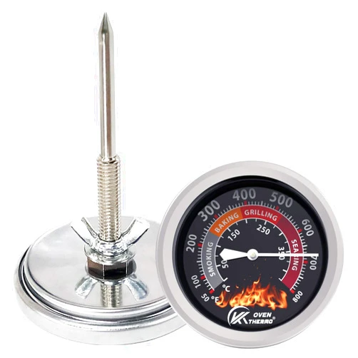 KT THERMO Grill Thermometer Barbecue Charcoal Smoker Temperature Gauge Grill Pit Replacement Thermometer for BBQ Meat Cooking Lamb Beef, Stainless Steel Temp Gauge, Oven Wood Stove Accessories, Black