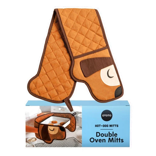 OTOTO Hot-Dog Oven Mitts Cute Funny Oven Mitts - Gifts for Dog Lovers, Dachshund Dog Themed Gifts, Double Oven Mitts Heat Resistant, Kitchen Gadgets (Brown)