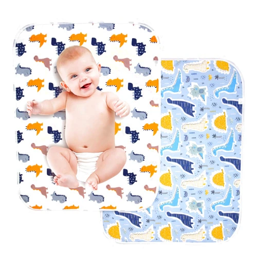 Bnditeu 2Pcs Diaper Changing Pads for Baby, Dinosaur Change Mat, 3Layers Waterproof Change Pad Foldable Absorbent Mats for Women, Reusable Incontinence Underpads for Patient 24''x30'' (Colorful Dinosaur)