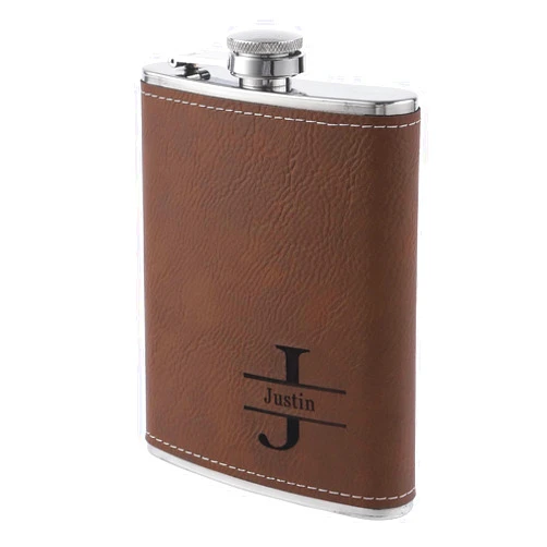 Gemcrafting Personalized Hip Flasks Custom for Men: Engraved with Name & Letters Leather 4.8oz Hip Flasks - Gifts for Wedding Bachelor Party Christmas Birthday - for Him Father Husband Boyfriend