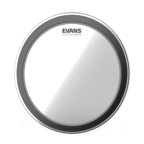 Evans EMAD2 Clear Bass Drum Head, 22” – Externally Mounted Adjustable Damping System Allows Player to Adjust Attack and Focus – 2 Foam Damping Rings for Sound Options - Versatile for All Music Genres