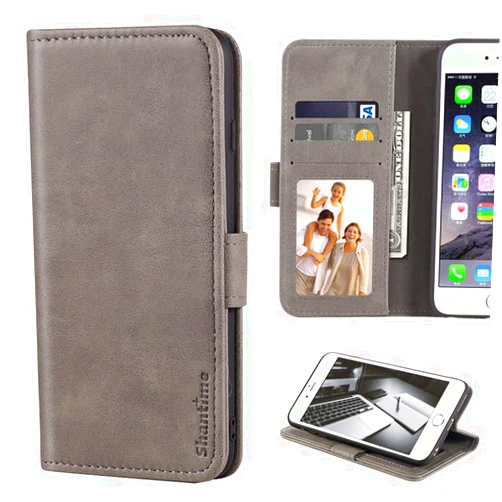 Shantime Tecno Spark 4 Lite Case, Leather Wallet Case with Cash & Card Slots Soft TPU Back Cover Magnet Flip Case for Tecno Spark 4 Lite (Grey)