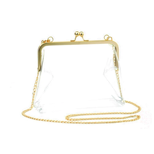 HOXIS Clear Transparent PVC Kiss Lock Chain Cross Body Bag Womens Clutch
