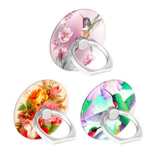 Bolvunes BF2JK Three Pack Cell Phone Ring Holder - Finger Ring & Stand for Smartphones,Tablets,Pads and Most Cases (Except Silicone/Leather) - Hummingbird Preety Flowers Pink Rose