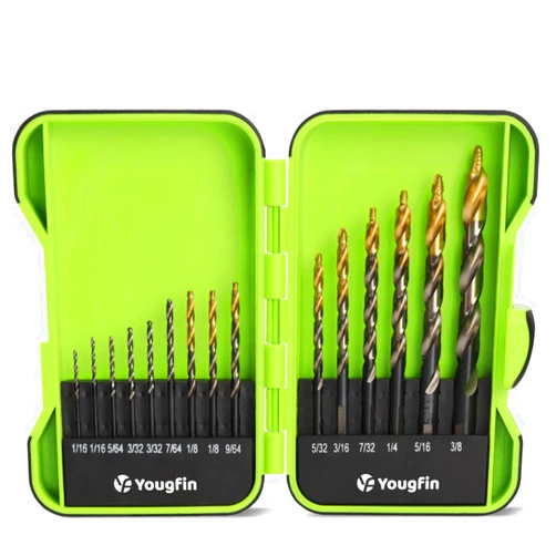 YOUGFIN 15-Piece Stepped Point Drill Bit Set, M2 High Speed Steel Metal Bits 1/16