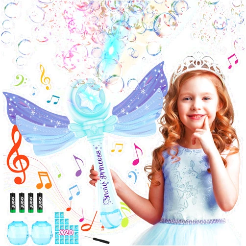 Aitey Bubble Wand for Kids Girls: Bubble Machine Blower Maker Wands with Light & Music, Toddlers Outdoor Party Toys Birthday Gift for 3 4 5 6 7 8 Year Old Girls Include Bubble Solutions, Blue