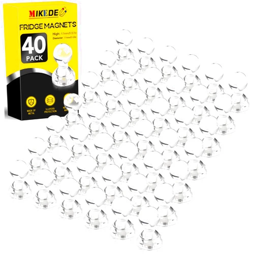 MIKEDE Fridge Magnets, 40 PCS Small Strong Magnets White Refrigerator Magnets, Transparent Whiteboard Magnets Neodymium for Office, Classroom, Kitchen, Map Magnets, Clear Magnetic Push Pins Magnets