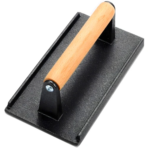 onlyfire Cast Iron Meat Press Grill Press with Wooden Handle, Great for Squeezing Fat from Meats, Flattening Bacon, Paninis, and Burgers