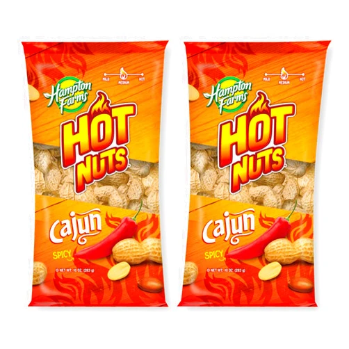 Hampton Farms Hot Nuts Cajun Spicy Peanuts, 10 oz.(Pack of 2)