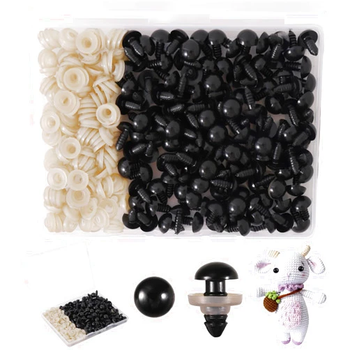Vanblue Safety Eyes 260PCS 12mm Plastic Black Craft Eyes with Washers Teddy Bear Eyes for Amigurumi Stuffed Animals Crochet Toys Crafts Making Halloween Decorations