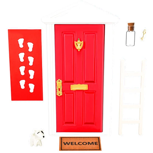 Zhanmai Red Tooth Fairy Door Kit with Accessories Mini Red Fairy Door Tiny Wooden Red Festive Fairy Door Set for Fairy Tale Education Learning Decoration DIY Craft Activities