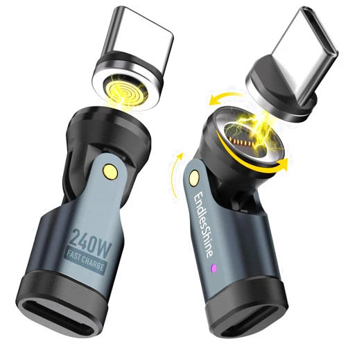 EndlesShine Magnetic Phone Charger Cable Adapter 240W [2 Pack] - Can Be Every USB C Cord Into a Magnetic USB C Charging Cable - 540° Rotating Connector Tips for Phone 15 Samsung MacBook Pro LG Google