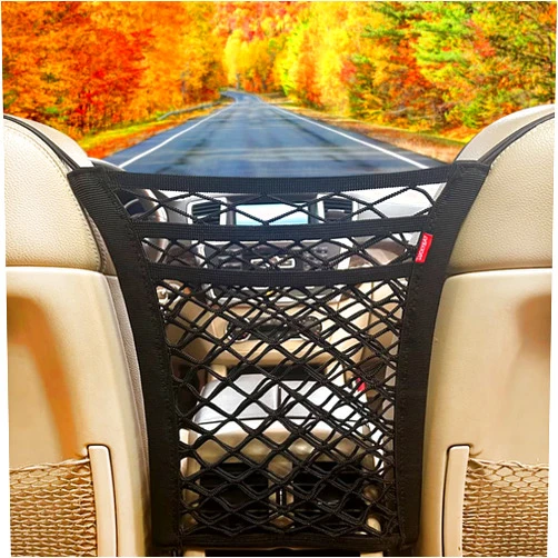 Luckybay 3-Layer Car Mesh Organizer, Seat Back Net Bag, Barrier of Backseat Pet Kids, Universal for Car, SUV
