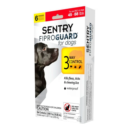 FIPROGUARD SENTRY Fiproguard for Dogs, Flea and Tick Prevention for Dogs (45-88 Pounds), Includes 6 Month Supply of Topical Flea Treatments