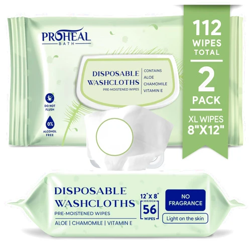 ProHeal X Large Wet Wipes for Adults - 2 Packs of 56 [112 Count] Disposable Incontinence Wipes, 12