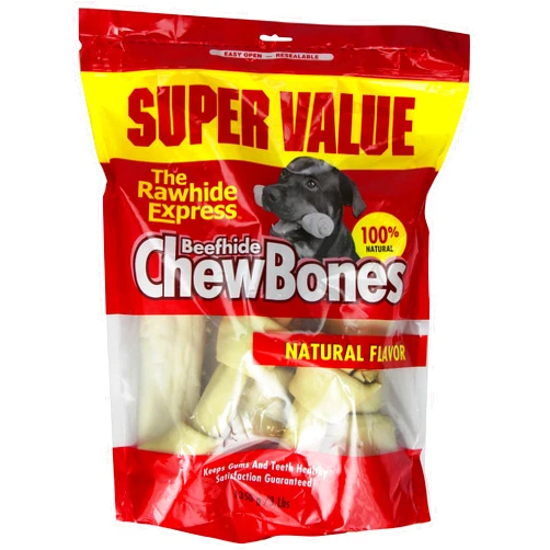 The Rawhide Express Natural 3-Pound Knotted Bones Dog Chew, Large