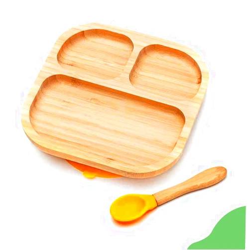 Youkoo kitchen Baby Toddler Stay Put Dish, Kids Suction Plate, Bamboo Cute Tableware
