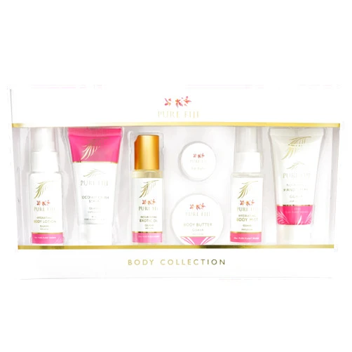 Pure Fiji Body Collection 7pacs- Bath and Body Gift Set with Body Mist,Body Oil, Lip Balm, Body Butter, Lotion, Hand Creme, Coconut Crush- Travel Size, Guava