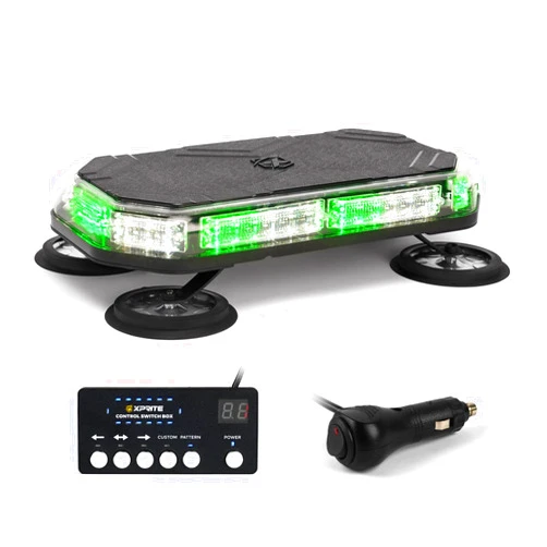Xprite White Green Rooftop Emergency Strobe Light Bar, Beacon Safety Flashing Warnin Lights w/Control Panel Magnetic Base for Construction Trucks Plows Postal Security Cars