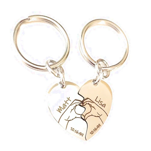 Tucker's Trinkets And Treasures Couples Love Heart Key Chains Personalized Names and Date Puzzle Pieces Set for Husband Wife Boyfriend Girlfriend