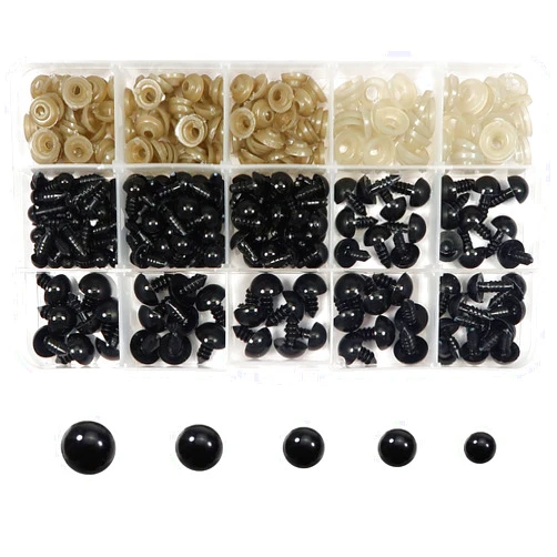 TOAOB THE ONE AND ONLY BABY TOAOB 150pcs Safety Eyes for Amigurumis with Washers 6mm to 12mm Plastic Crochet Safety Eyes Black Craft Doll Eyes for Crocheting Stuffed Animals Bears Toys Doll Making