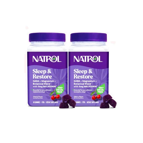 Natrol Sleep + Restore Magnesium Glycinate Blend Gummies with Melatonin 5mg - Calm Magnesium with GABA, Botanical Blend, Cherry Flavor, 60 Gummies (Pack of 2)
