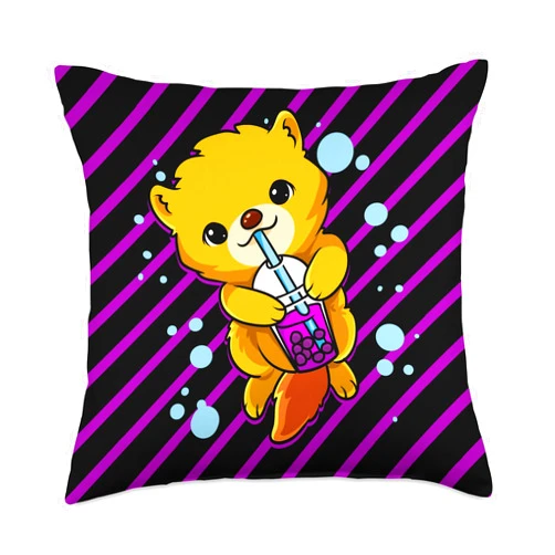 Bubble Tea Apparel & Boba Tea Gifts by NLTS Boba Bubble Cute Kawaii Otter for Pearl Tea Lovers Throw Pillow, 18x18, Multicolor
