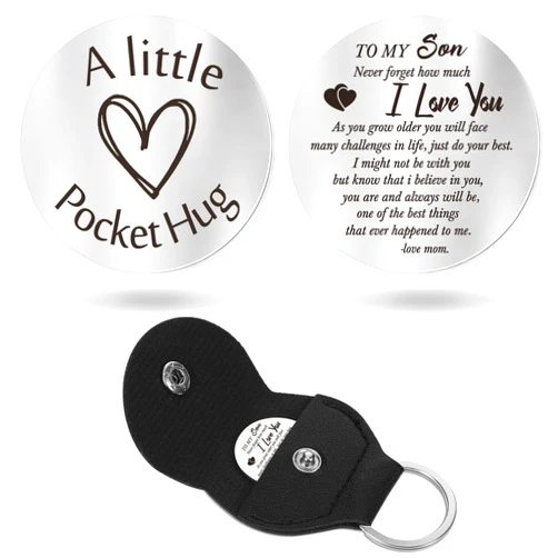 Sureio Pocket Hug Token Long Distance Relationship Keepsake Stainless Steel Double Sided Inspirational Gift with Keychain