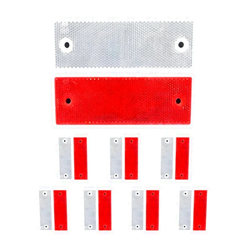GLSOWEE 16PCS Car Safety Reflectors, Auto Plastic Rectangular Stick-on Driveway Reflectors Trailer Reflectors, Car Self Adhesive Warning Plate Reflective Stickers for Cars, Trucks (Red+White)