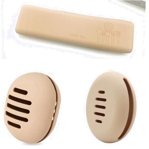 Elvaever [1+1+1 Pack] Travel Makeup Brush Holder and Makeup Sponge Holder Powder Puff Holder Makeup Puff Case Protective Carrying Case Silicone Organizer Bag Cover Beauty Blender Storage for Travel (Brown)