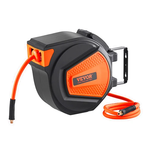 VEVOR Retractable Air Hose Reel, 3/8 IN x 50 FT Hybrid Air Hose Max 300PSI, Air Compressor Hose Reel with 5 ft Lead in, Ceiling/Wall Mount Enclosed Air Reel, 180° Swivel Mount