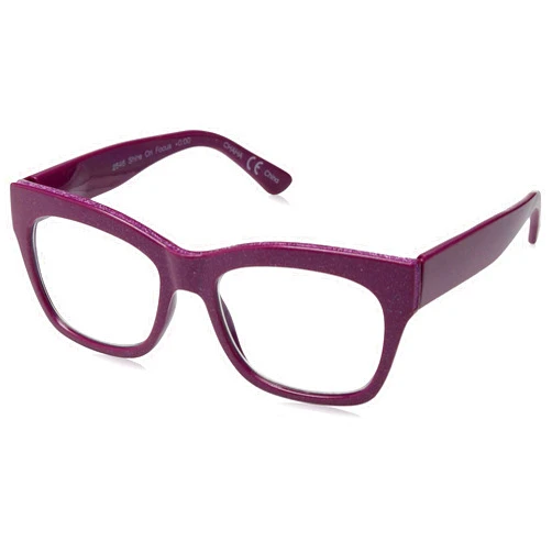 peepers by peeperspecs Women's Shine on Focus Square Blue Light Filtering Reading Glasses Pink - Focus Blue Light Filtering Lenses 53 Millimeters 1.5 x