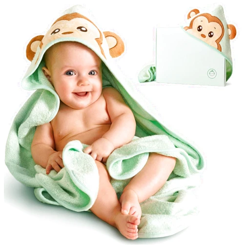 MONKY BOO Hooded Baby Towel - Soft Bamboo Bath Towel for Babies, Toddlers, and Kids - Large 35x35 Inch Mint Green Unisex Design - Perfect for Boys and Girls
