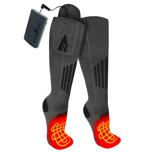 ActionHeat 3.7V Rechargeable Battery Heated Socks 2.0 with Remote Control – Cotton and Wool Thermal Socks – Electric Heating Socks for Cold Weather Outdoor Activities – Grey/Black