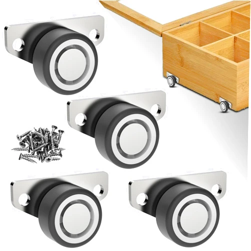 Suemisi Mini Caster Wheels and Side Mount Caster Wheels, Low Profile Wheels for Furniture,Drawers,DIY Containers and Organizer,Trays, Diy Project (Silver, Small 4PCS Side Casters)