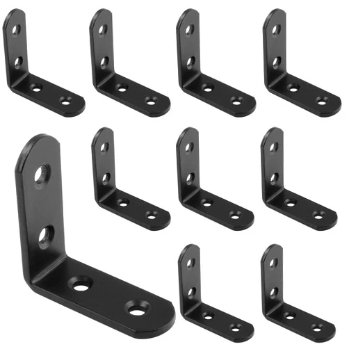 Bonsicoky 8Pcs L Bracket Right Angle Corner Brace, Stainless Steel 2 x 2 Inch Joint Right Angle, Black 90 Degree Shelf Bracket Shelf with Screws for Shelves, Wood Boxes, Furniture