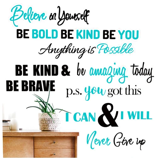 Sinekong Inspirational Quotes Wall Decals Vinyl Motivational Wall Stickers Positive Lettering Spiritual Words Decals Affirmation Sayings for Women Girls Classroom Bedroom Living Room Bathroom Office Wall Decor