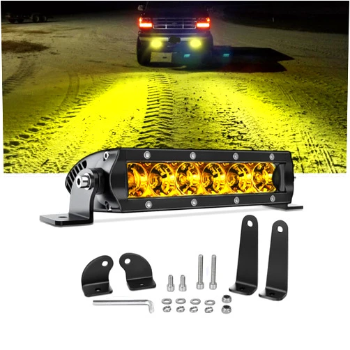 Chelhead Slim Led Light bar, 7 Inch Light Bar Flood Beam Yellow Fog Light Single Row 30W 3600lm led headlight bar for Motorcycle ATV Offroad Trucks Boat