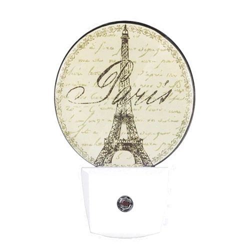 EKOBLA Boho Beige Paris Night Light Vintage Eiffel Tower France Night Lights Plug into Wall with Dusk to Dawn Sensor Home Plug Wall Light for Boys Girls Men Women