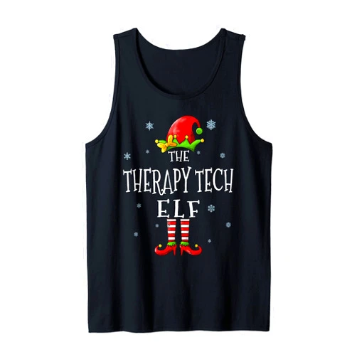 TeeaxArt Xmas Apparel & Gifts The Therapy Tech Elf Squad Funny Groupe Matching Christmas Tank Top