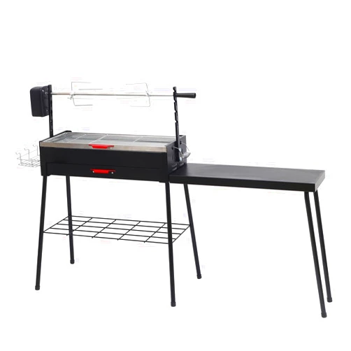 CDEN Charcoal Grill, Portable Charcoal Grill with Rotisserie, Rotisserie Grill, featuring a Detachable Table, Stainless Steel Grills, and Storage Shelf, ideal for Camping and BBQ - Black