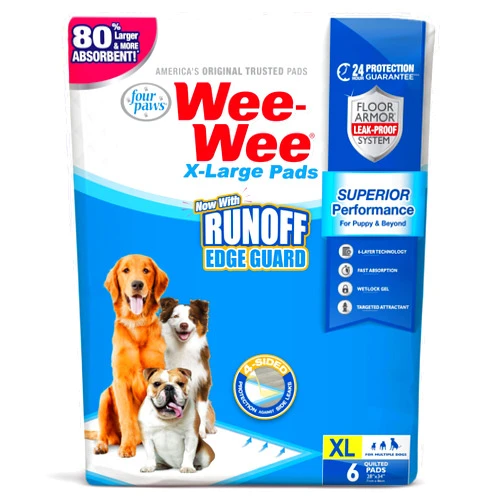 Four Paws Wee-Wee Superior Performance Pee Pads for Dogs with Runoff Barrier Edge Guard Protection, Puppy & Dog Potty Training Pads, Housebreaking Supplies, 28