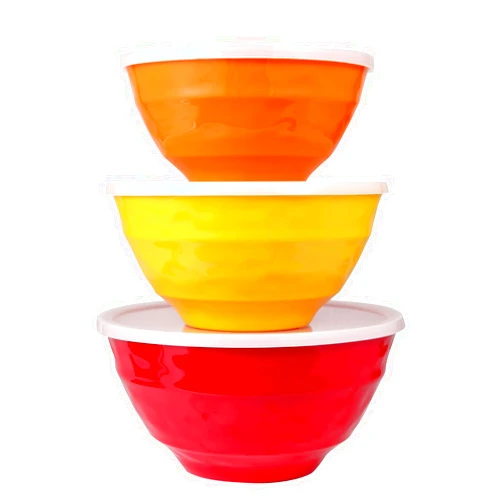 LOK-OSEMILE Mixing bowl set with lids, 6 piece melamine nesting bowl set for pasta baking salad mixing, set of 3, three colours,
