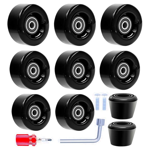 Tanzfrosch 8 Pack Roller Skate Wheels with Bearings Installed and 2 Toe Stoppers for Double Row Skating, Quad Skates and Skateboard Outdoor or Indoor Use, 32mm x 58mm 82A