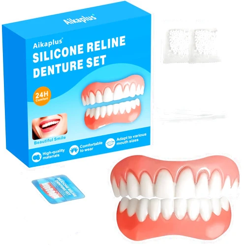Aikaplus Moldable False Teeth - Silicone Dentures - Men and Veneers Teeth for Women - Upper and Lower Matching Set - Fix Your Smile at Within Minutes - Blue - 1PCS - Y7