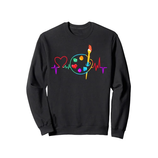 Cute Art Painting Lover Cool Heartbeat Designs Funny Paint Palette Brush Artist Painter Gift Kids Men Women Sweatshirt