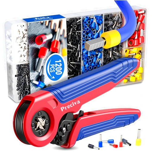 Preciva Ferrule Crimping Tool Kit, AWG 28-7 Self-adjustable Ferrule Crimper Plier with 1200PCS Wire Connectors, Ratchet Crimping Tool Set for Insulated and Uninsulated Wire Ferrules Terminals