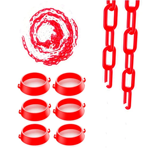 BATTIFE 32 feet Plastic Chain and 6 Connector Kits for Traffic Cones Barrier or Traffic Poles for Constructions Home Road Driveway Parking Use