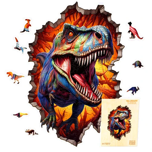 Wudhank Wooden Jigsaw Puzzles for Adult, Wall Breaking Tyrannosaurus Rex Shaped Wooden Puzzle, Unique Dinosaur Shape Wooden Jigsaw Puzzle, Best Gift for Chrismas Family Game Puzzles (M,150pcs)